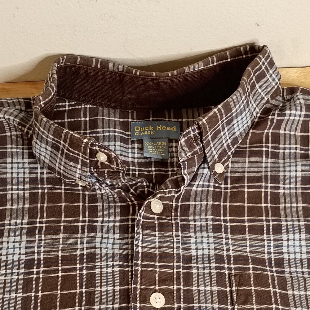 Vintage Duck Head Classic Men's Plaid Button-Up Flannel Shirt Brown Blue XXL